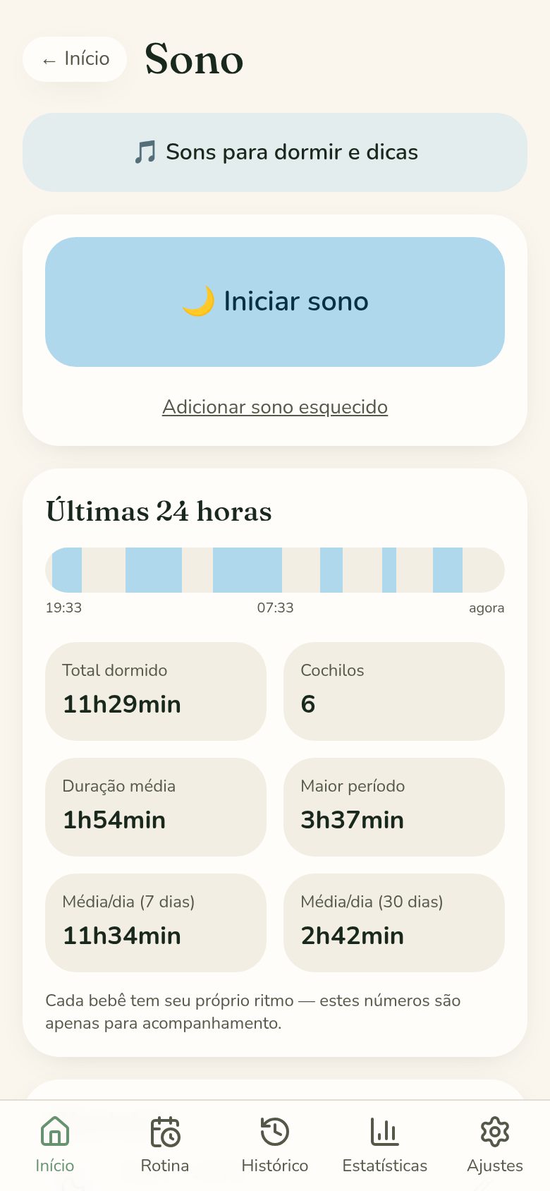 Tela de Sono do BabyCare